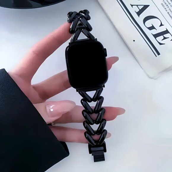 NEW Sleek & Stylish Adjustable black Metal Chain Band For Apple Watch - Picture 3 of 6